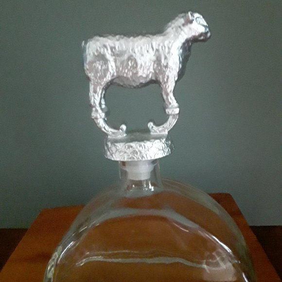 Unique Vintage Glass Decanter with Metal Cow Stopper - Picture 6 of 6